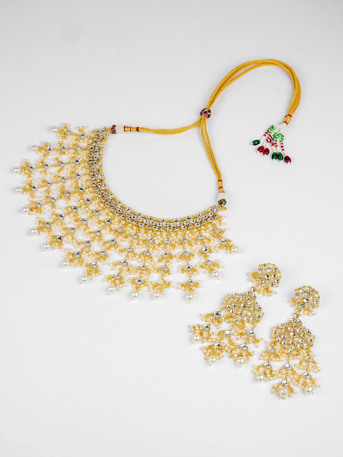 Golden Layered Pearls Necklace Set - Noor Zaara