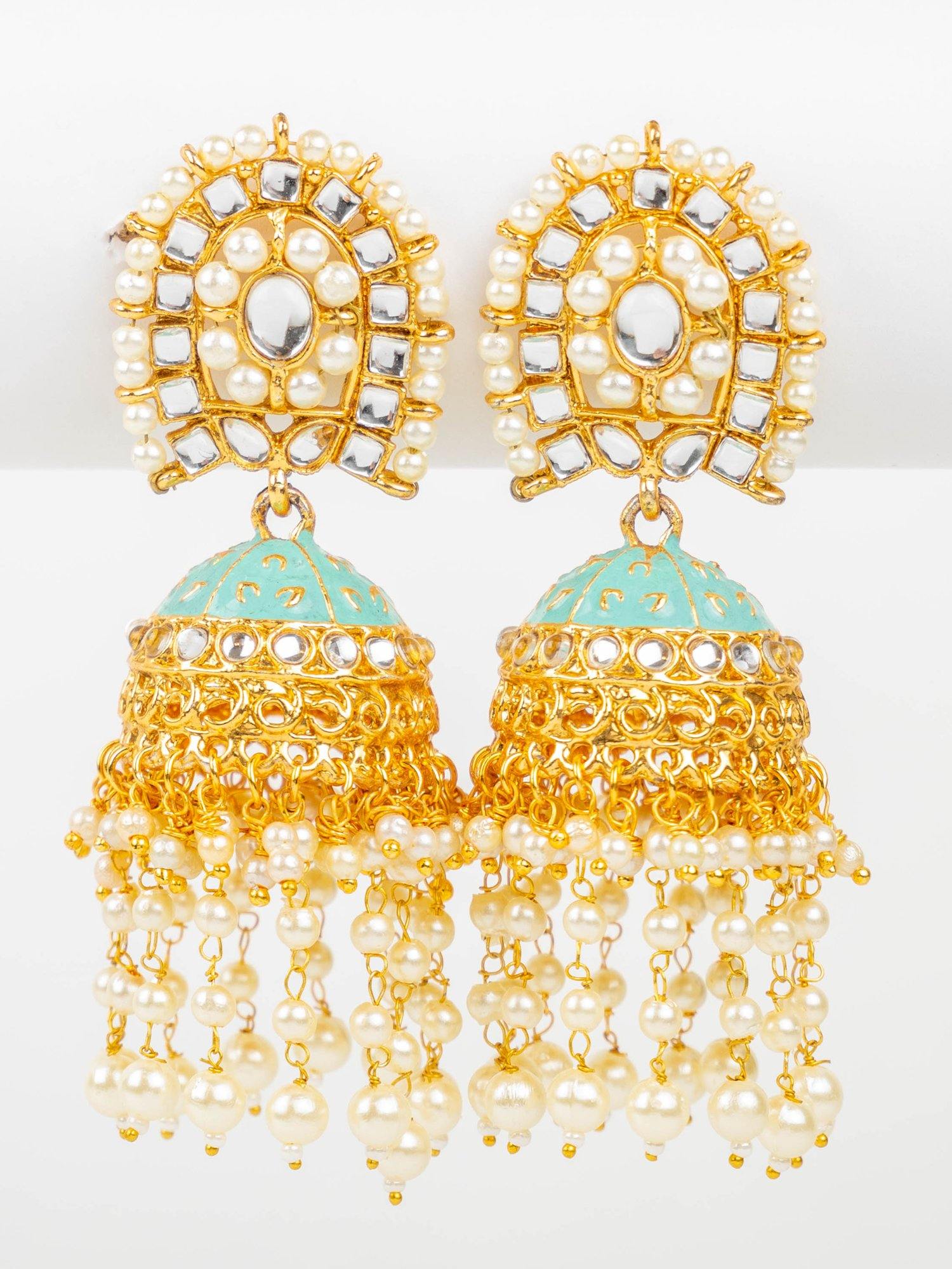 Jheel Blue Pearl Strand Jhumkas - Noor Zaara