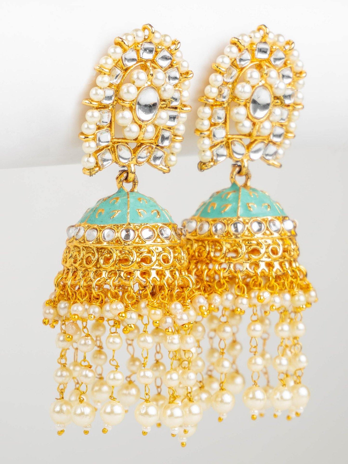 Jheel Blue Pearl Strand Jhumkas - Noor Zaara