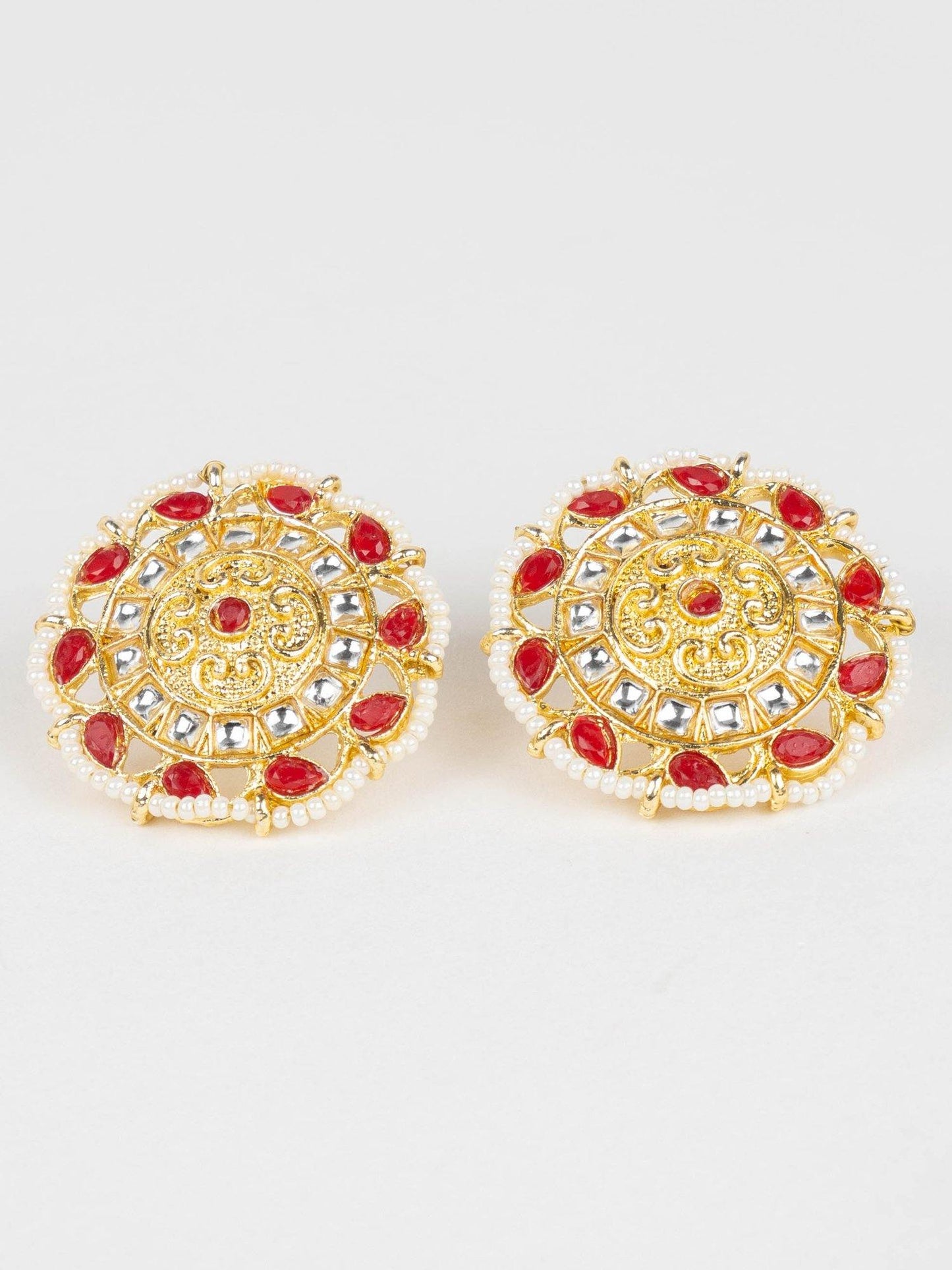 Golden Red Collar Choker & Round Earrings - Noor Zaara