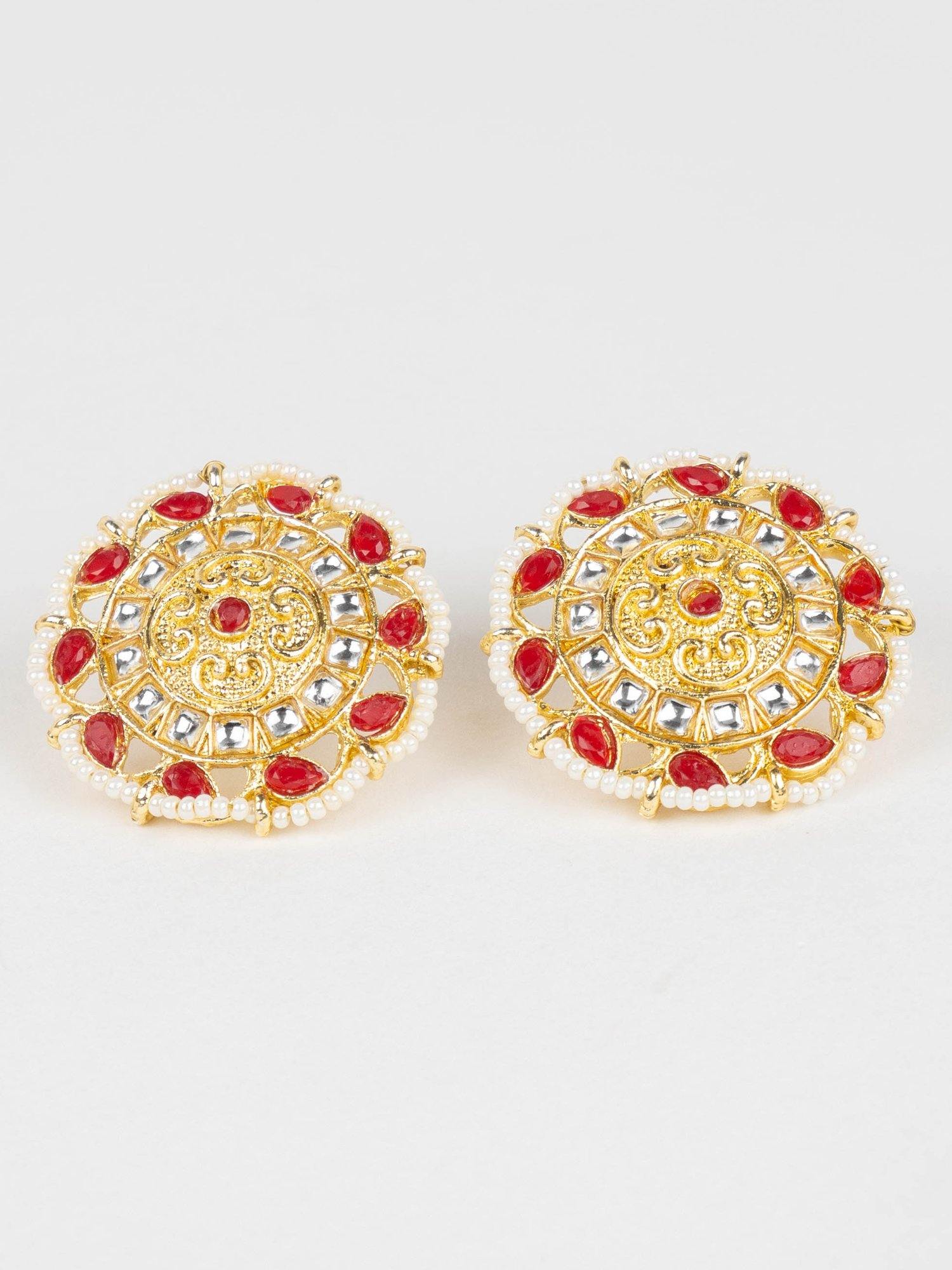 Golden Red Collar Choker & Round Earrings - Noor Zaara