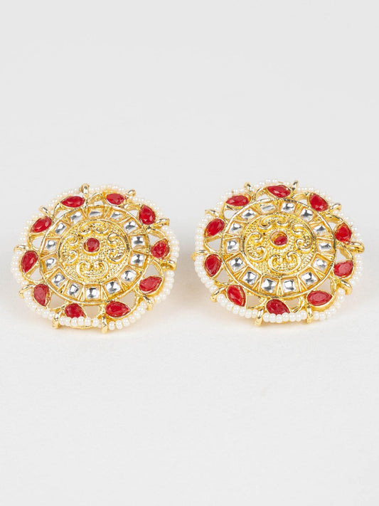 Golden Red Collar Choker & Round Earrings - Noor Zaara