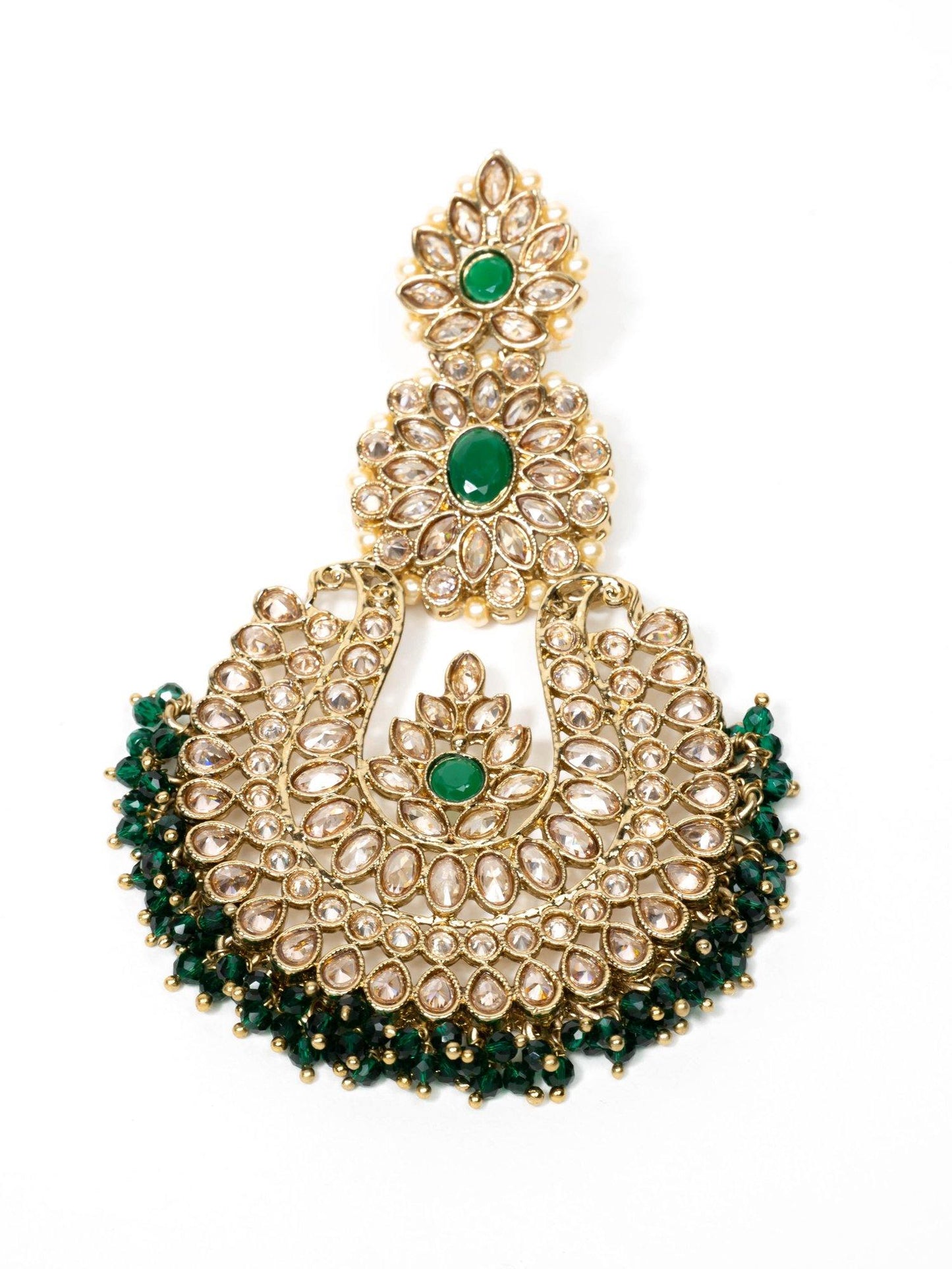 Emerald Green Princess Earrings with Tikka - Noor Zaara