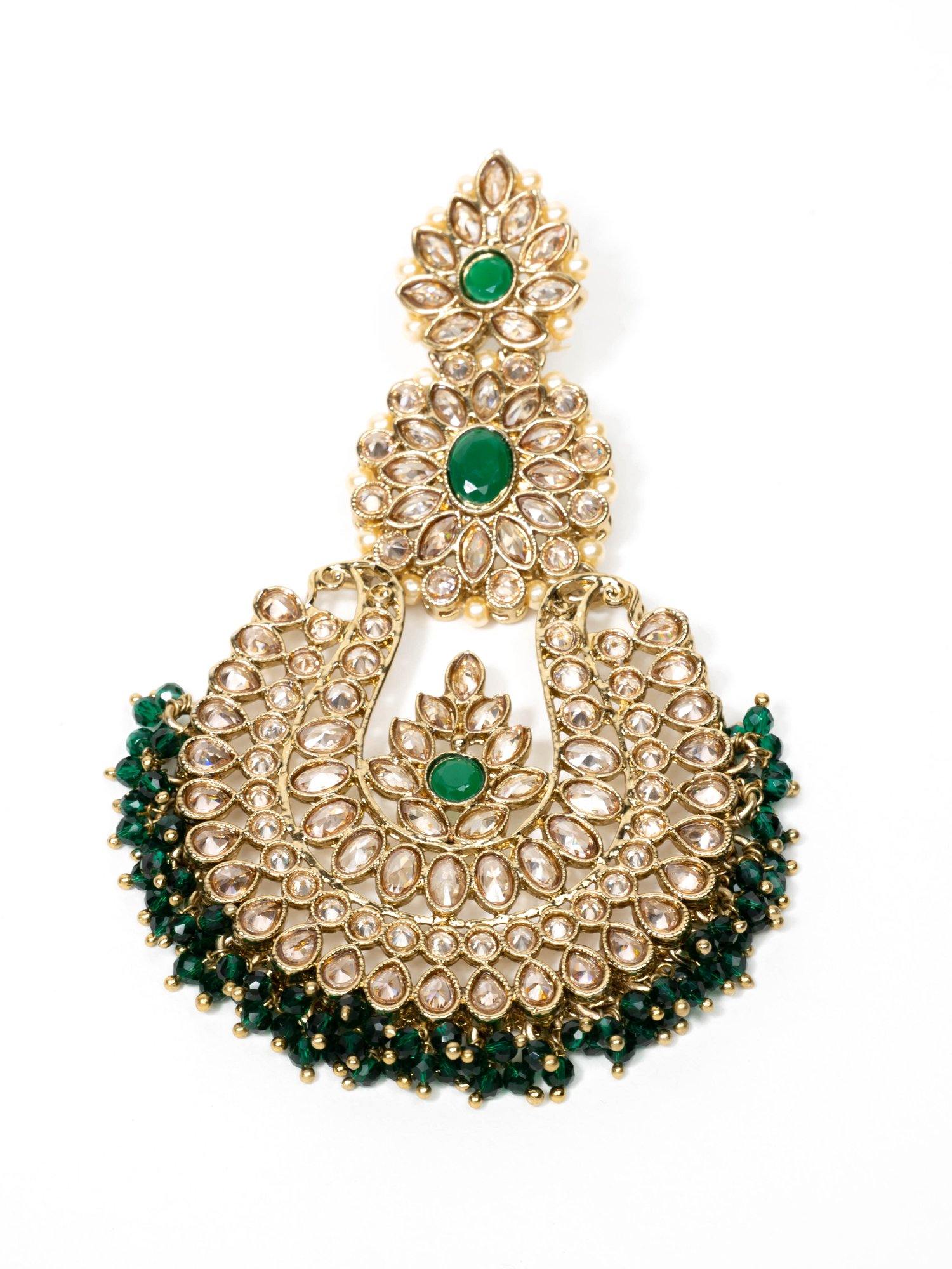 Emerald Green Princess Earrings with Tikka - Noor Zaara