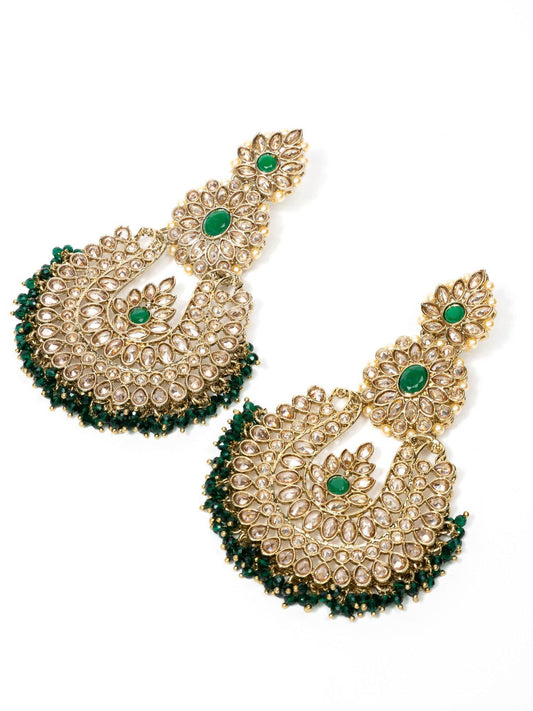 Emerald Green Princess Earrings with Tikka - Noor Zaara