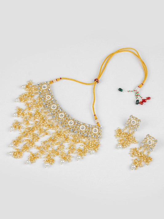 Golden White Meenakari & Kundan Choker Set - Noor Zaara