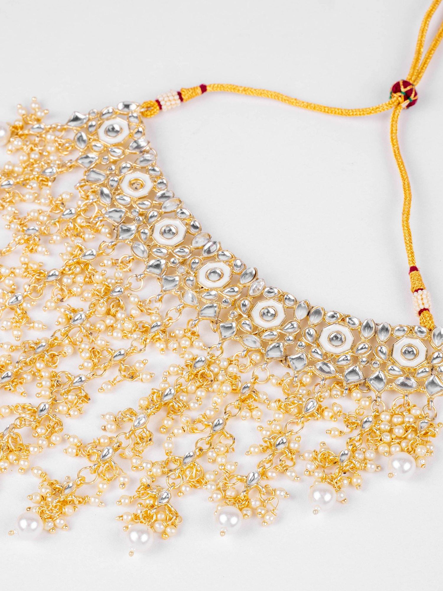 Golden White Meenakari & Kundan Choker Set - Noor Zaara