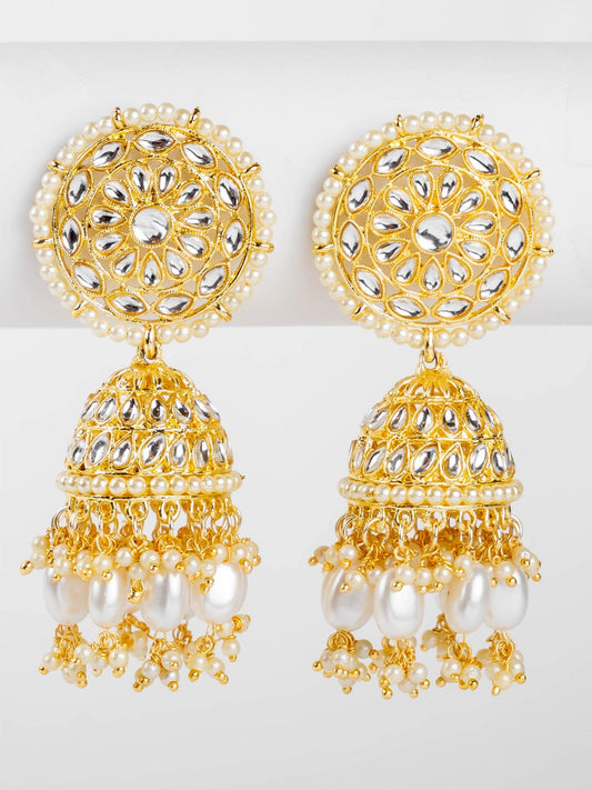 Dome Jhumkas With White Beads - Noor Zaara