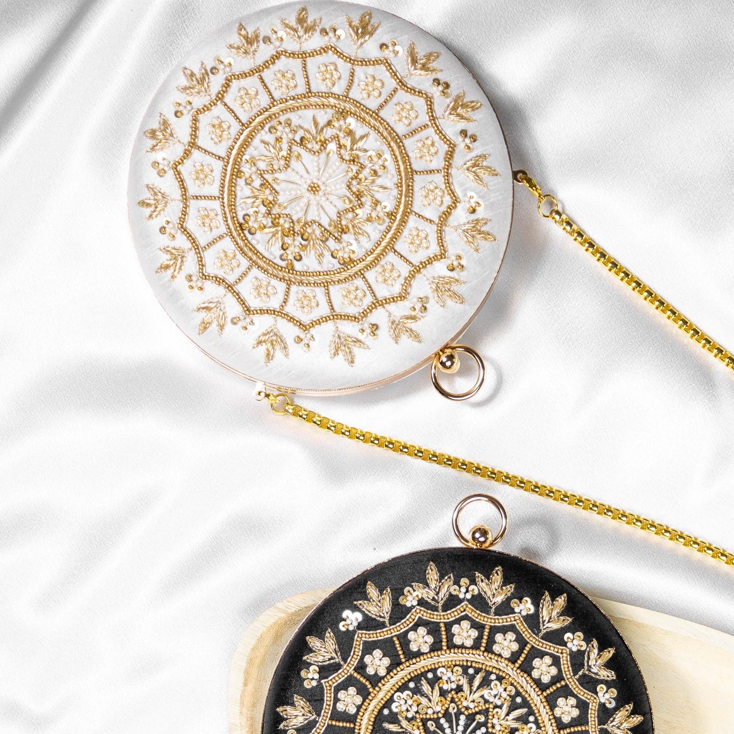 Tahani White Round Clutch (Pre-Order Only) - Noor Zaara