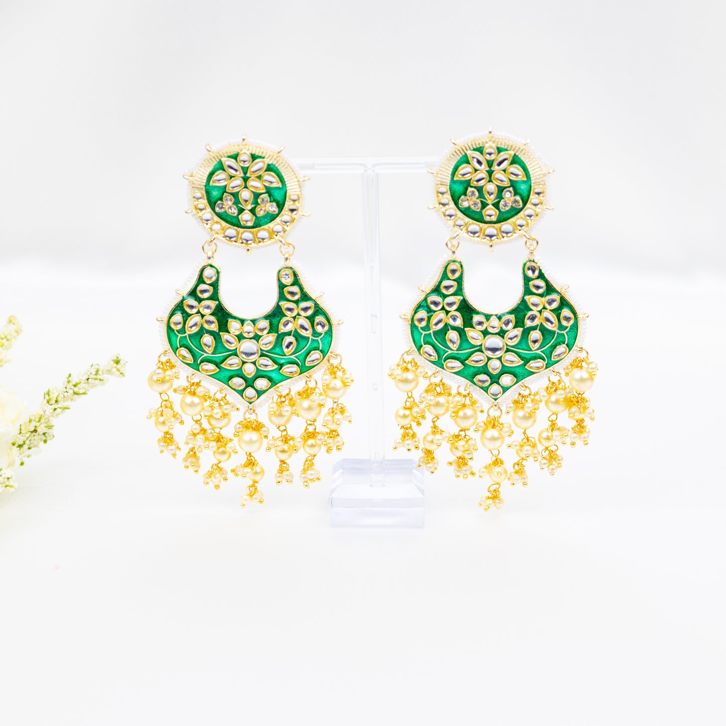 Green Pearl Jhumkas