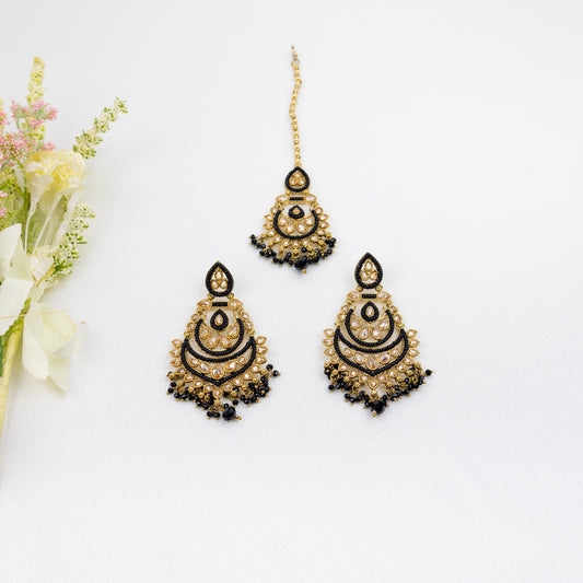 Midnight Noir Earrings and Tikka Set