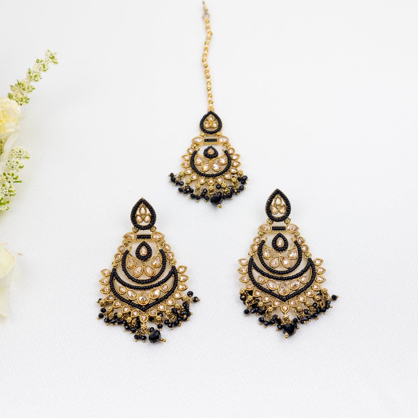 Midnight Noir Earrings and Tikka Set