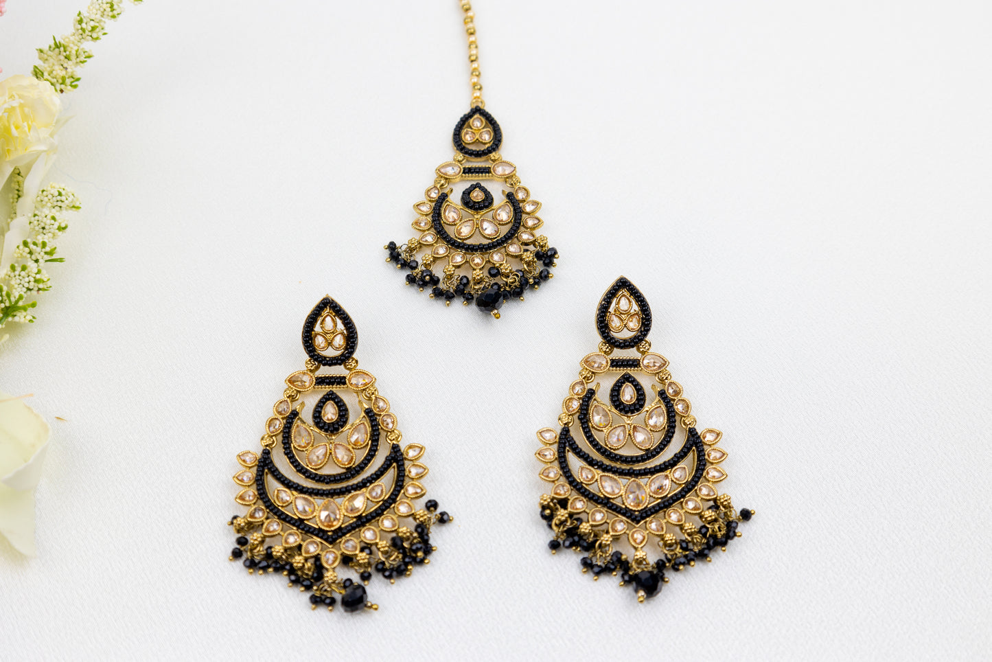 Midnight Noir Earrings and Tikka Set