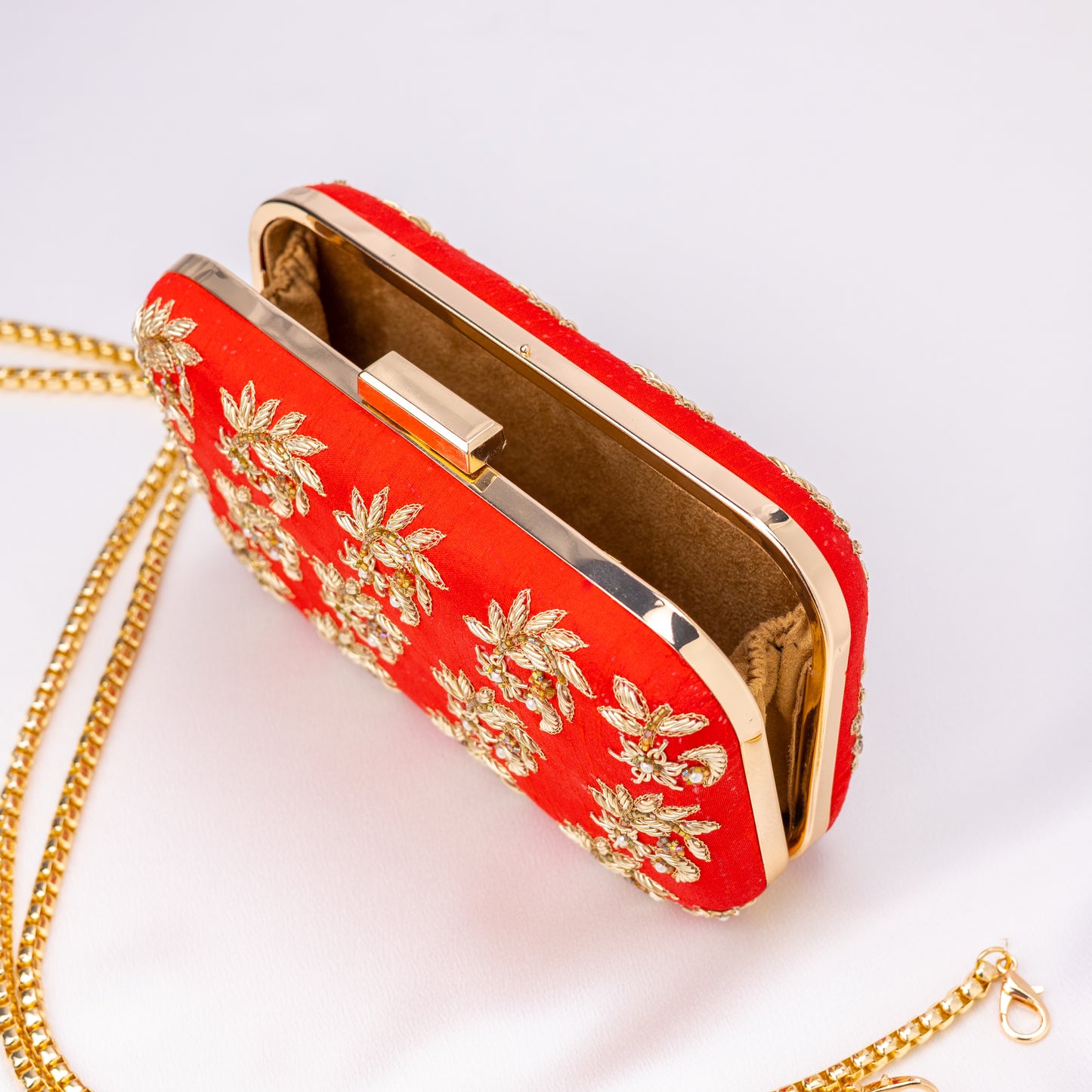 Red Embroidered Clutch