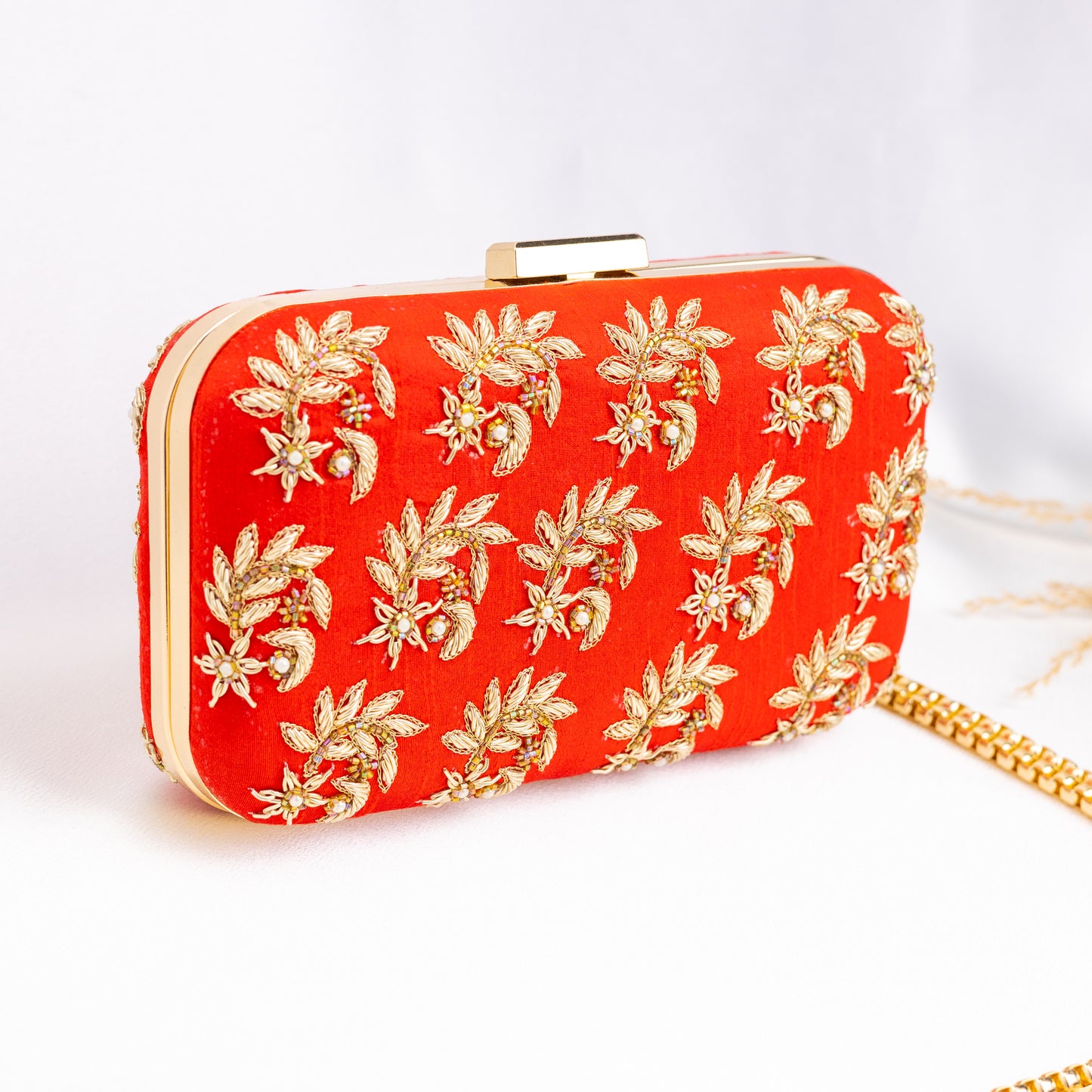 Red Embroidered Clutch