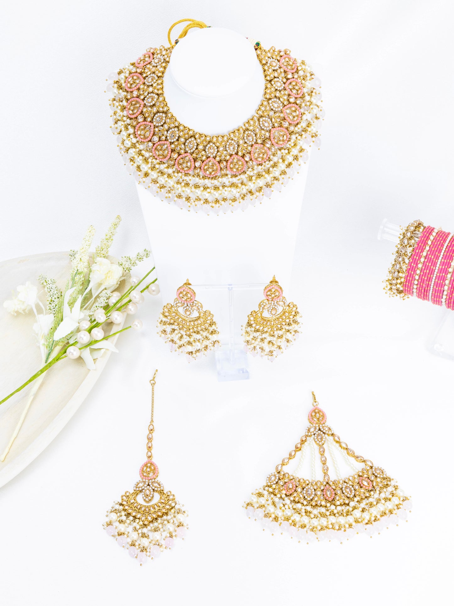 Meera Pearl Pink Necklace Set