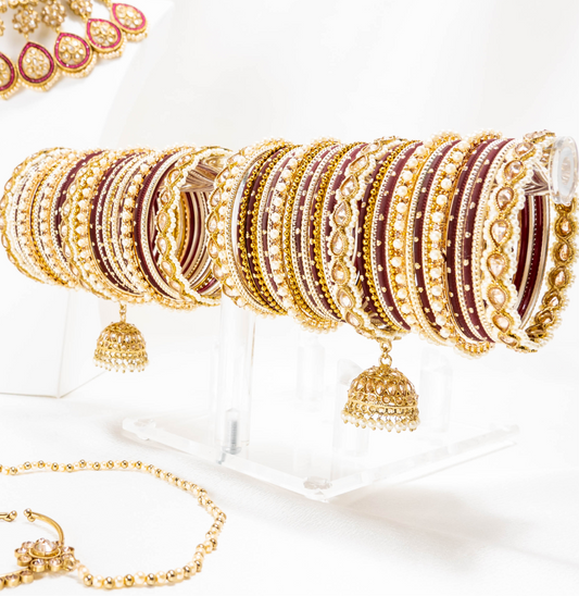 Red Polki Bangle Set - Noor Zaara