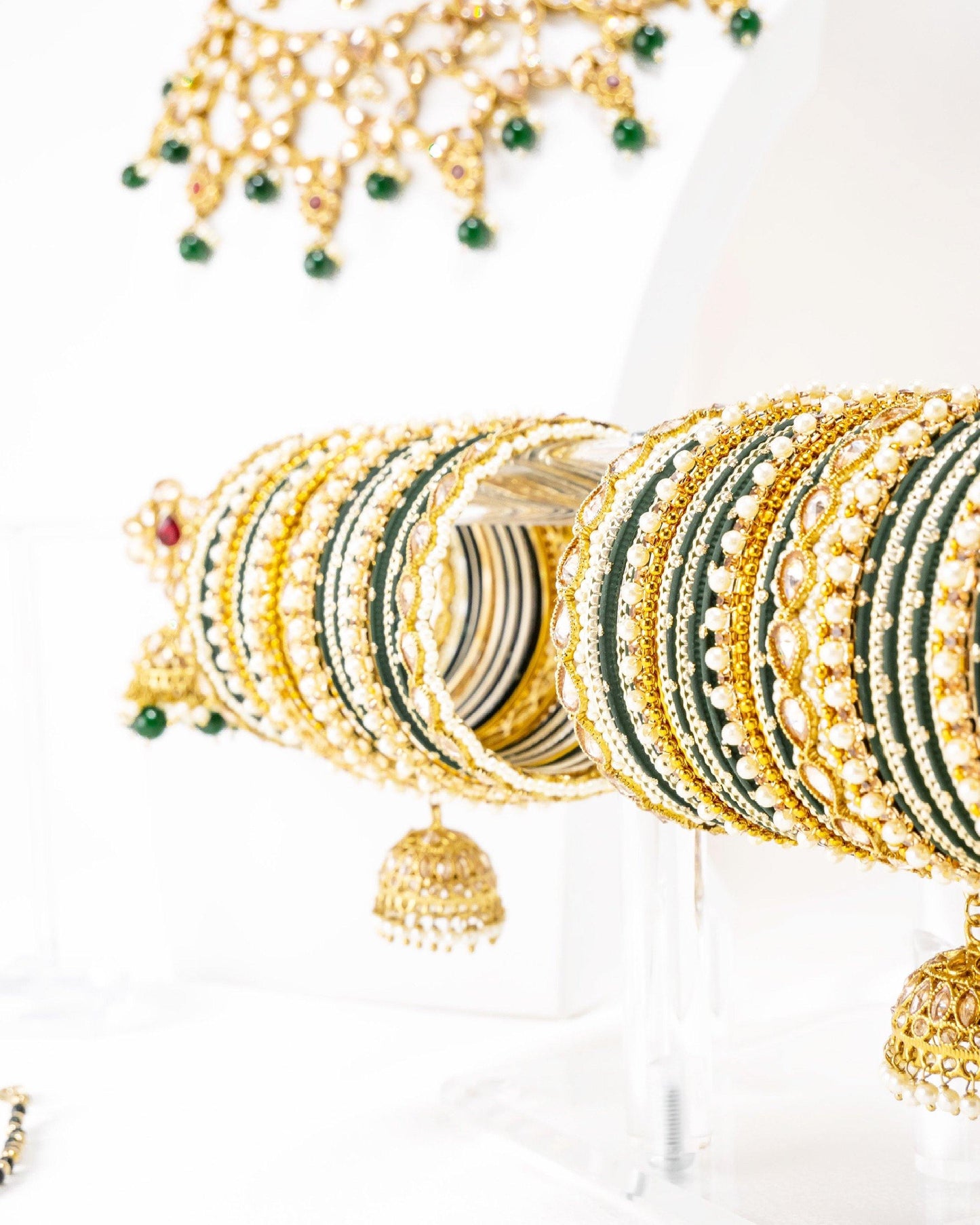 Green Polki Bangle Set - Noor Zaara