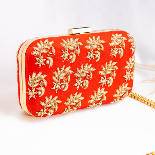 Red Embroidered Clutch